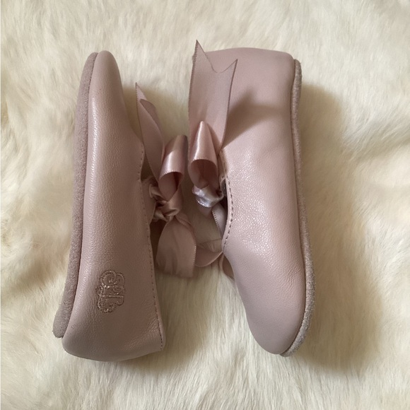💗 RALPH LAUREN Pink Lambskin Ballet Flats with Satin Bow EUC Baby Shoes - Picture 7 of 11
